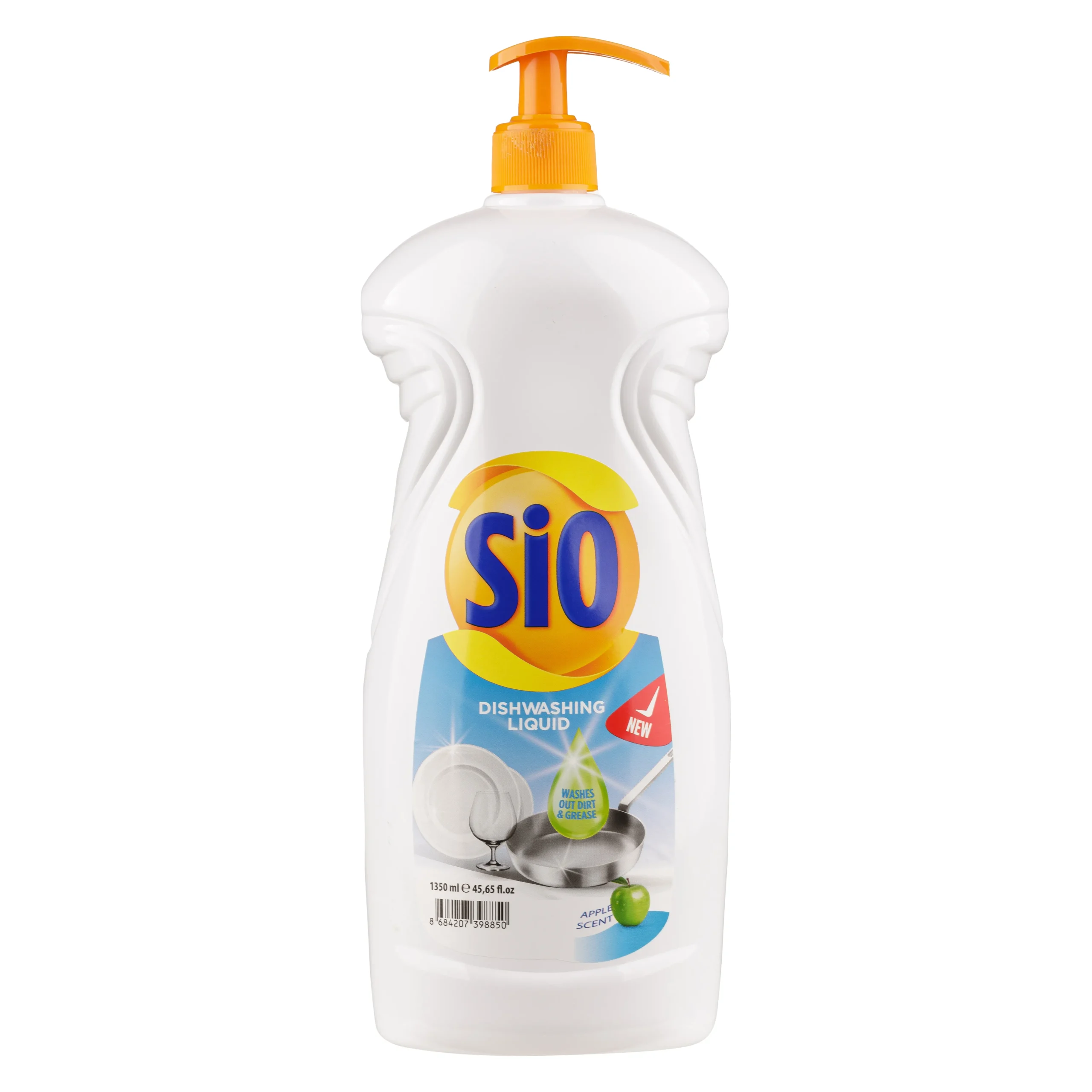 Detergent lichid pentru vase 1350ml cu pompiță SIO (Lemon, Apple, Orange)